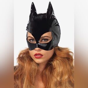 Black Patent vinyl Cat woman Mask - Sexy Costume Accessory Halloween